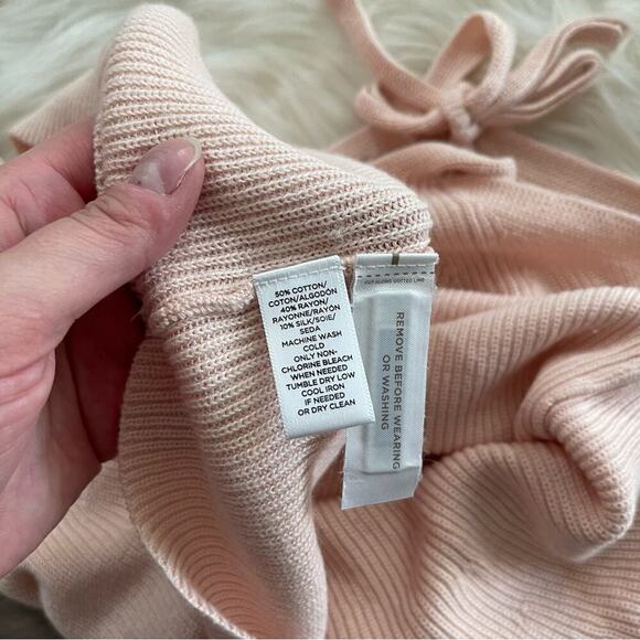 New LOFT Light Pink Cold Shoulder Bow Tie Strap Sweater XS - Picture 6 of 7